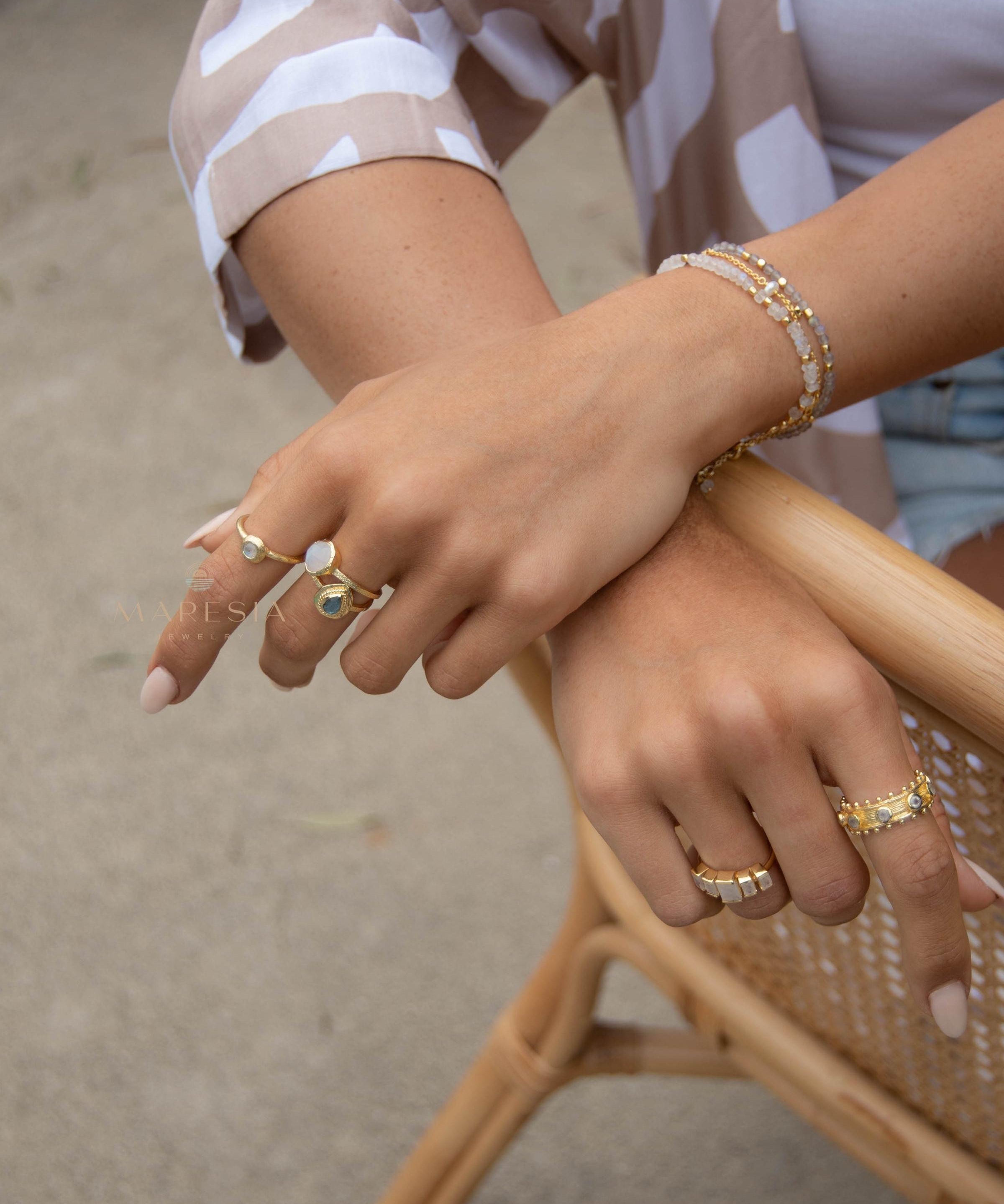 Moonstone Bracelet ~ Gold Plated 18k ~ Handmade ~ Hippie ~Bohemian ~Jewelry ~Stackable MB065