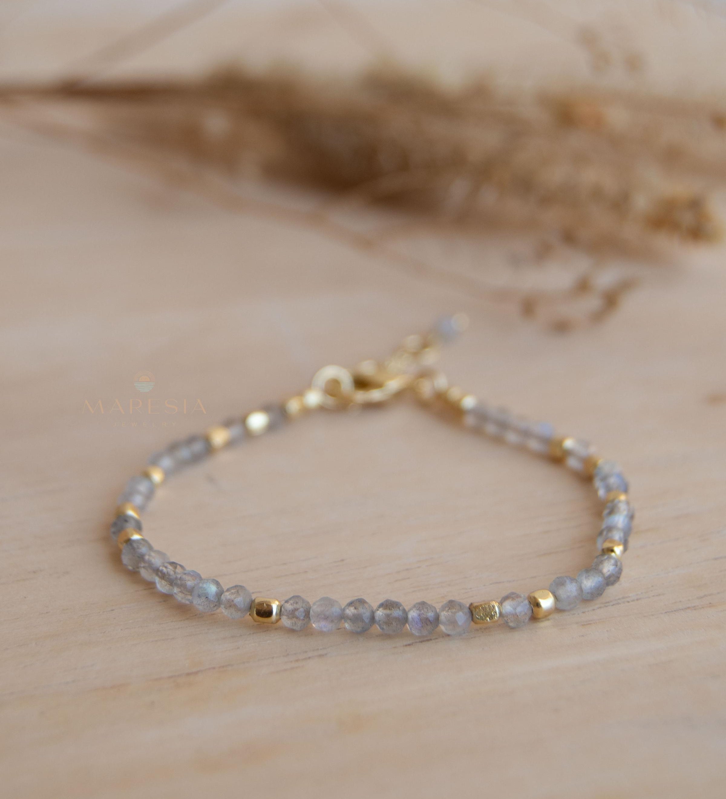 Labradorite Bracelet ~ Gold Plated 18k ~ Handmade ~ Hippie ~Bohemian ~Jewelry ~Stackable MB066