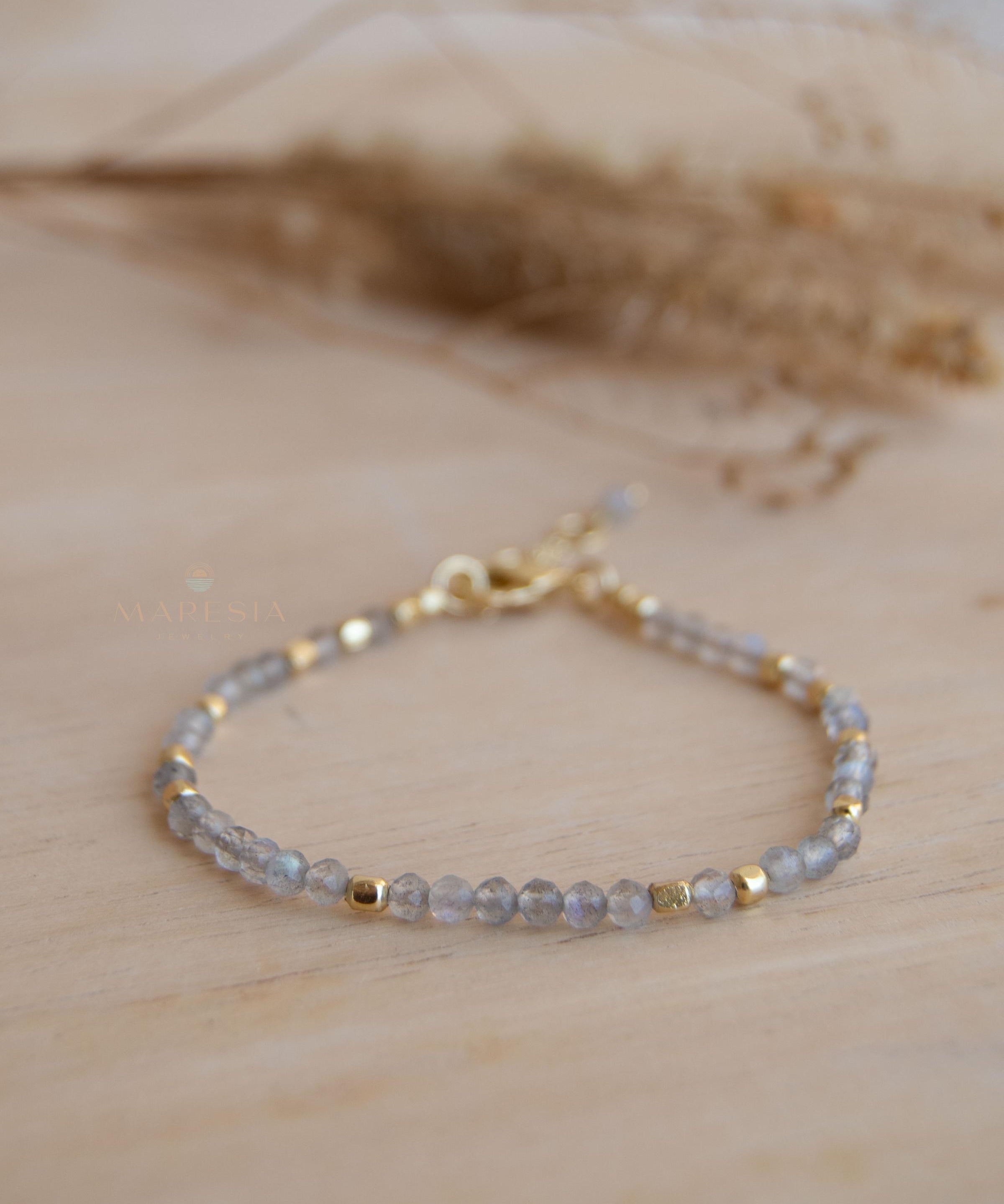 Labradorite Bracelet ~ Gold Plated 18k ~ Handmade ~ Hippie ~Bohemian ~Jewelry ~Stackable MB066