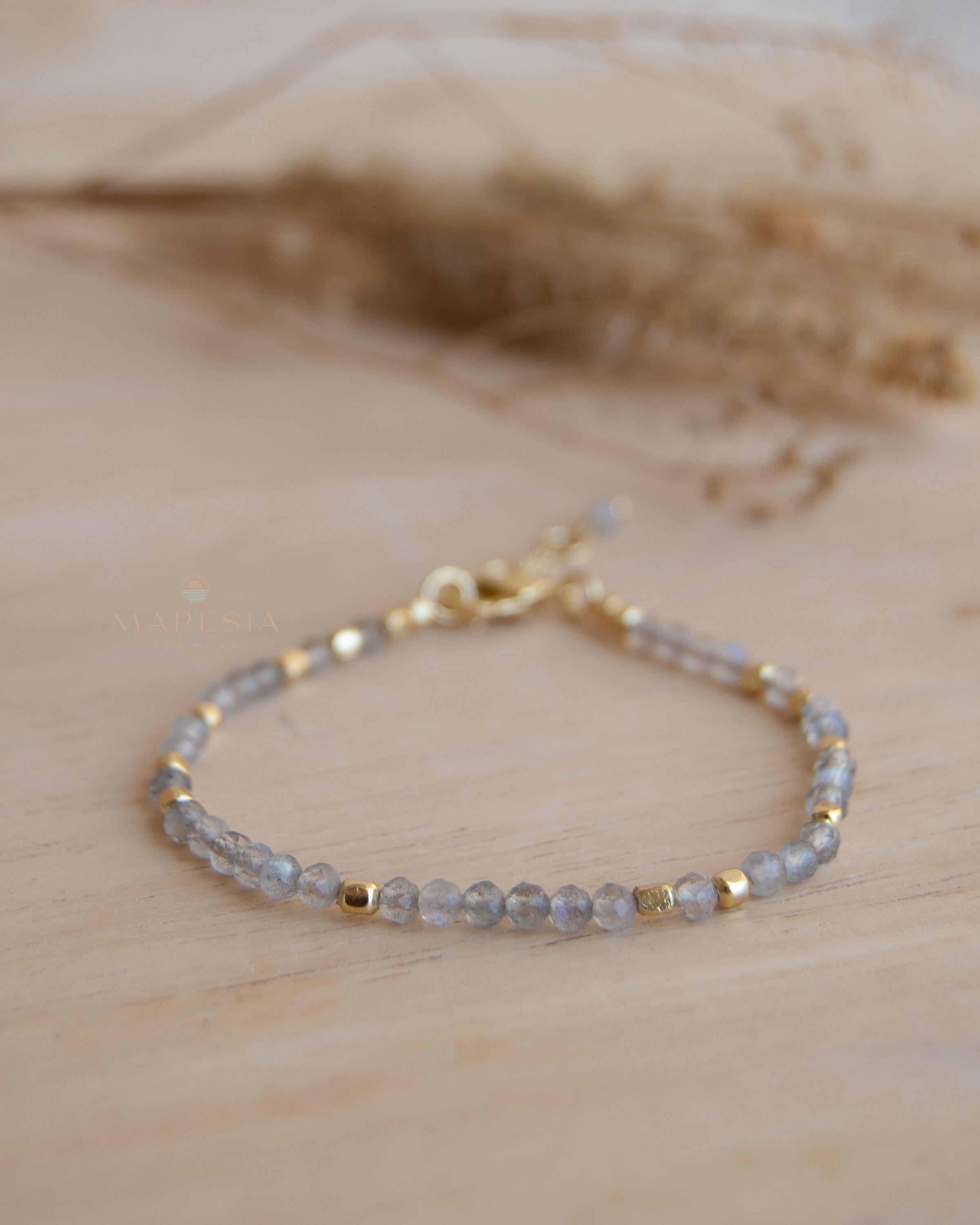 Labradorite Bracelet ~ Gold Plated 18k ~ Handmade ~ Hippie ~Bohemian ~Jewelry ~Stackable MB066