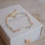 Fresh Water Pearl, Rose quartz, Blue Topaz and Citrine Bracelet ~ Gold Plated 18k ~ Handmade ~ Hippie ~Bohemian ~Jewelry ~Stackable MB071