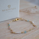 Fresh Water Pearl, Rose quartz, Blue Topaz and Citrine Bracelet ~ Gold Plated 18k ~ Handmade ~ Hippie ~Bohemian ~Jewelry ~Stackable MB071