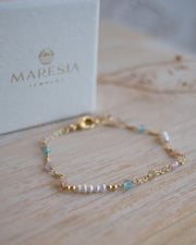 Fresh Water Pearl, Rose quartz, Blue Topaz and Citrine Bracelet ~ Gold Plated 18k ~ Handmade ~ Hippie ~Bohemian ~Jewelry ~Stackable MB071