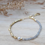 Labradorite & Fresh Water Pearl Bracelet ~ Gold Plated 18k ~ Handmade ~ Hippie ~Bohemian ~Jewelry ~Stackable MB072