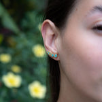 Crushed Turquoise Ear Climber Earrings ~ Stud~Jewelry~ 18k Gold Plated ~ Natural ~ Minimalist Everyday ~ Gift for Her ~ Boho ~ Hippie ~ME058