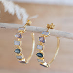 Moonstone, Amethyst hydro and Iolite hydro~ Hoop Earrings 18k Gold Plated Earrings ~Post ~Boho~Handmade~Delicate~ Everyday Jewelry ME153