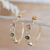 Moonstone, Amethyst hydro and Iolite hydro~ Hoop Earrings 18k Gold Plated Earrings ~Post ~Boho~Handmade~Delicate~ Everyday Jewelry ME153