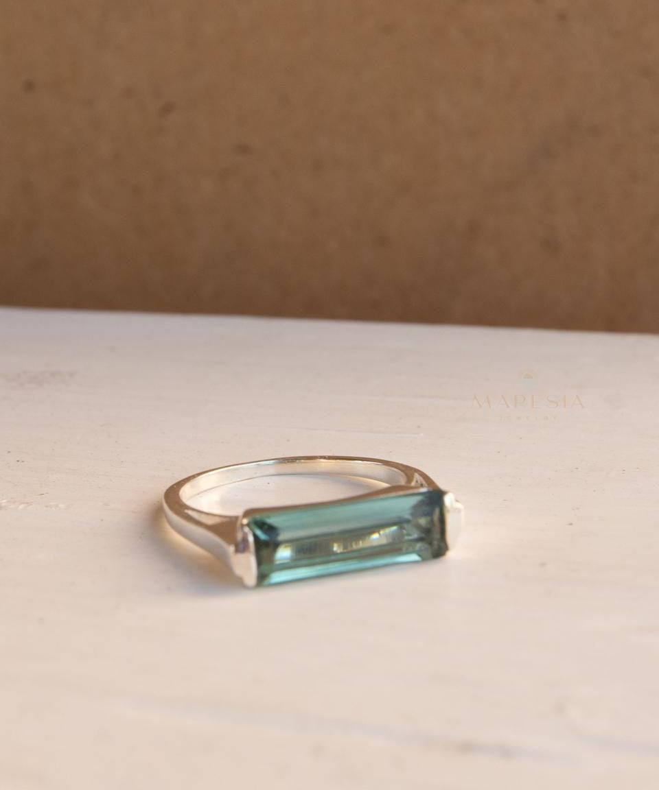 Green Amethyst Hydro Ring ~ Sterling Silver 925 ~ Rectangular Stone ~ Jewelry ~ Handmade ~ Boho ~ MR368