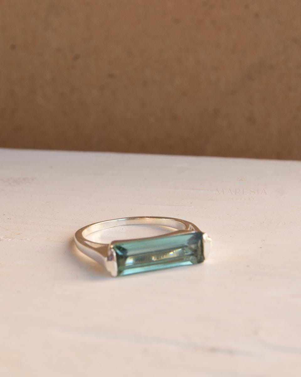 Green Amethyst Hydro Ring ~ Sterling Silver 925 ~ Rectangular Stone ~ Jewelry ~ Handmade ~ Boho ~ MR368