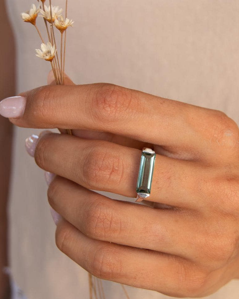 Green Amethyst Hydro Ring ~ Sterling Silver 925 ~ Rectangular Stone ~ Jewelry ~ Handmade ~ Boho ~ MR368