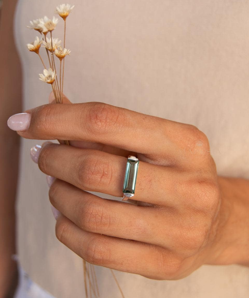 Green Amethyst Hydro Ring ~ Sterling Silver 925 ~ Rectangular Stone ~ Jewelry ~ Handmade ~ Boho ~ MR368