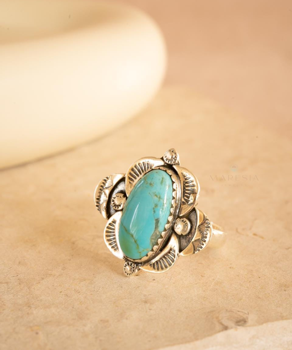 Turquoise Ring ~ Sterling Silver 925 ~ Handmade ~ Statement ~ Hippie ~ Bohemian ~ Jewelry ~Gift For Her ~Gemstone~December Birthstone~ MR370