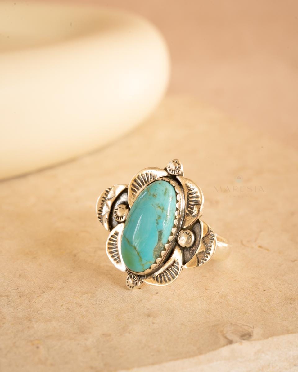 Turquoise Ring ~ Sterling Silver 925 ~ Handmade ~ Statement ~ Hippie ~ Bohemian ~ Jewelry ~Gift For Her ~Gemstone~December Birthstone~ MR370