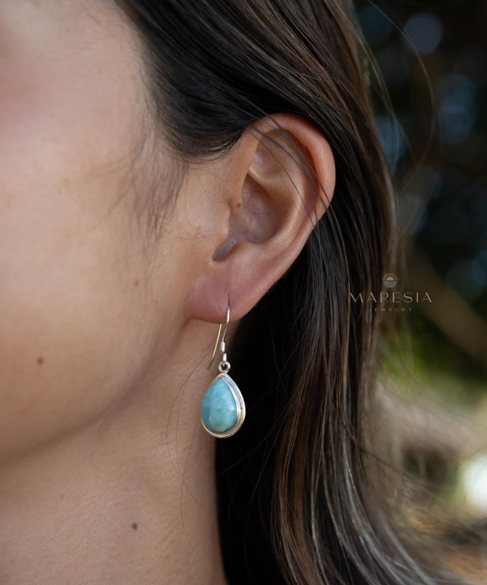 Larimar Earrings ~ Tear drop Dangle ~ Gemstone ~ Sterling Silver 925 ~ Handmade ~ Lightweight ~ Jewelry ~ Maresia~ ME082