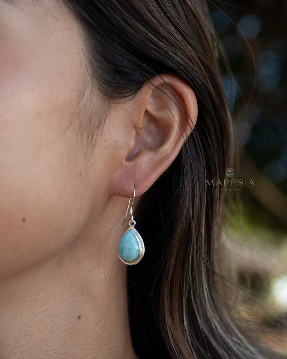 Larimar Earrings ~ Tear drop Dangle ~ Gemstone ~ Sterling Silver 925 ~ Handmade ~ Lightweight ~ Jewelry ~ Maresia~ ME082