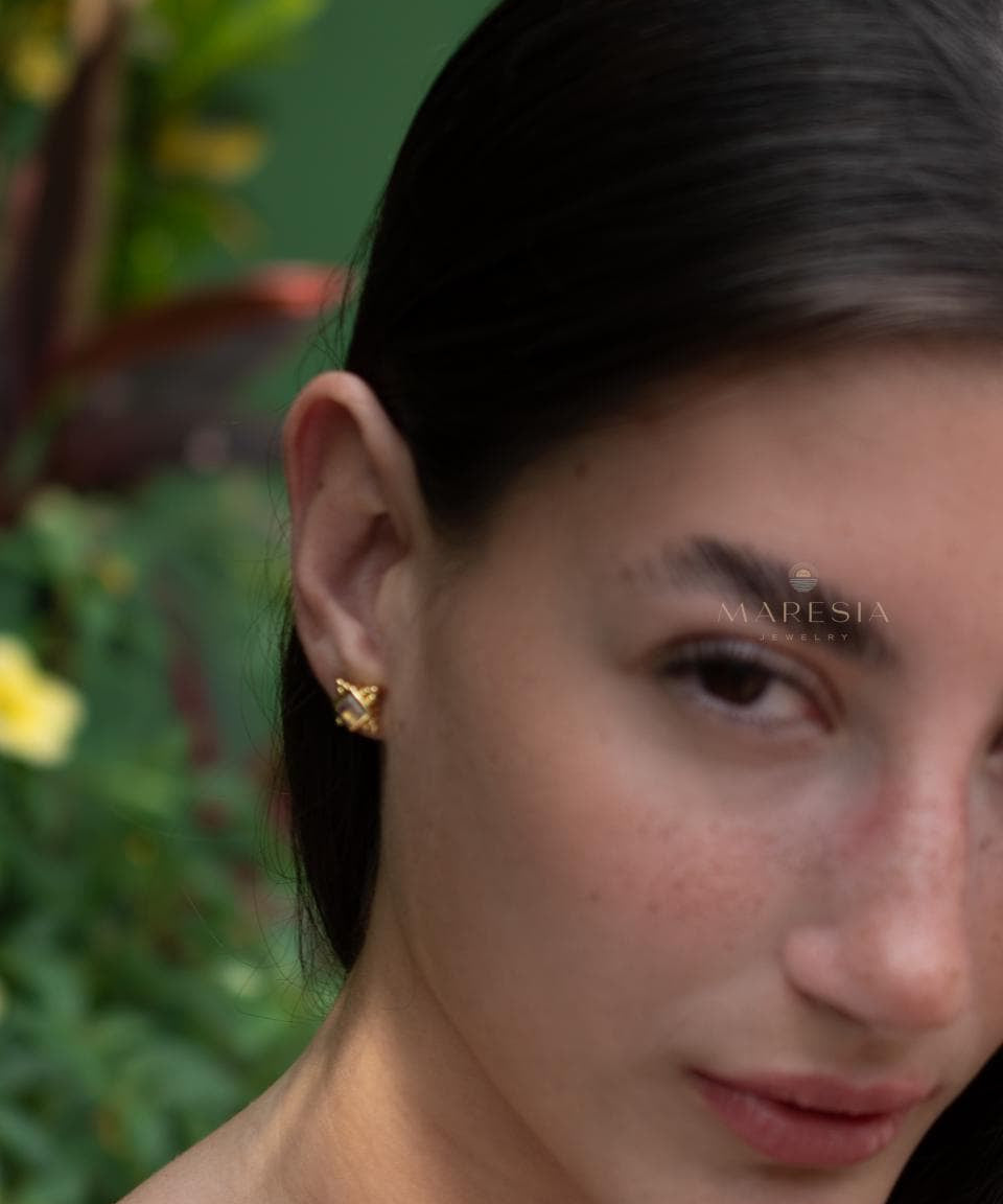 Moonstone Earrings ~ Stud ~ Jewelry ~ 18k Gold Plated ~ Natural ~ Minimalist Everyday ~ Gift for Her ~ Boho ~ Hippie ~ ME083