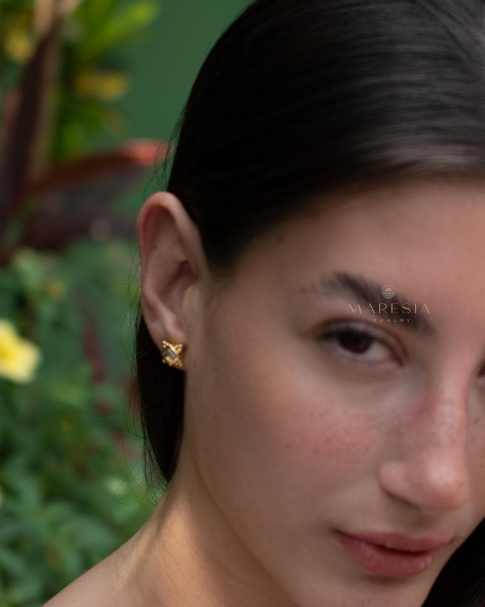 Moonstone Earrings ~ Stud ~ Jewelry ~ 18k Gold Plated ~ Natural ~ Minimalist Everyday ~ Gift for Her ~ Boho ~ Hippie ~ ME083