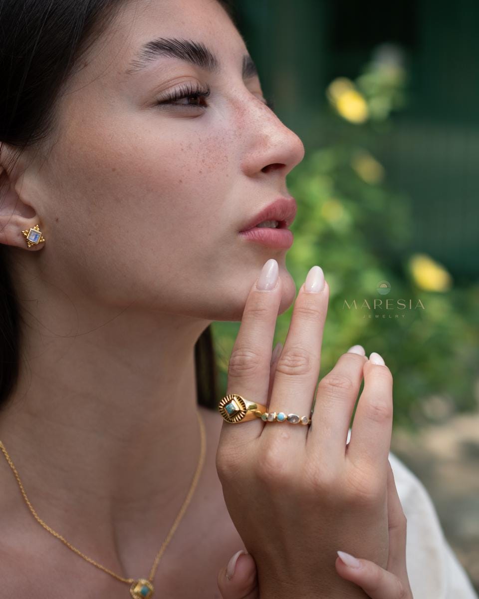 Moonstone Earrings ~ Stud ~ Jewelry ~ 18k Gold Plated ~ Natural ~ Minimalist Everyday ~ Gift for Her ~ Boho ~ Hippie ~ ME083