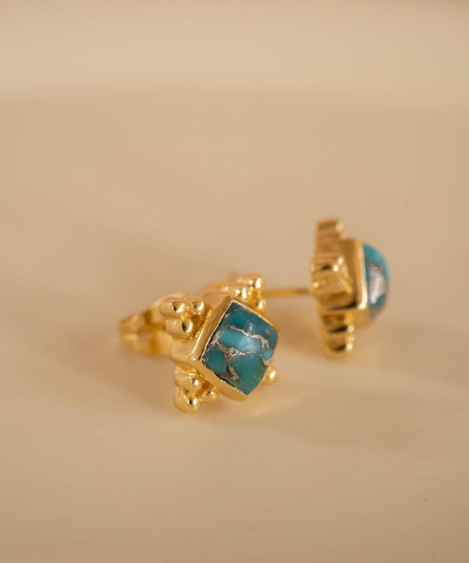 Copper Turquoise Earrings ~ Stud ~ Jewelry ~ 18k Gold Plated ~ Natural ~ Minimalist Everyday ~ Gift for Her ~ Boho ~ Hippie ~ ME085