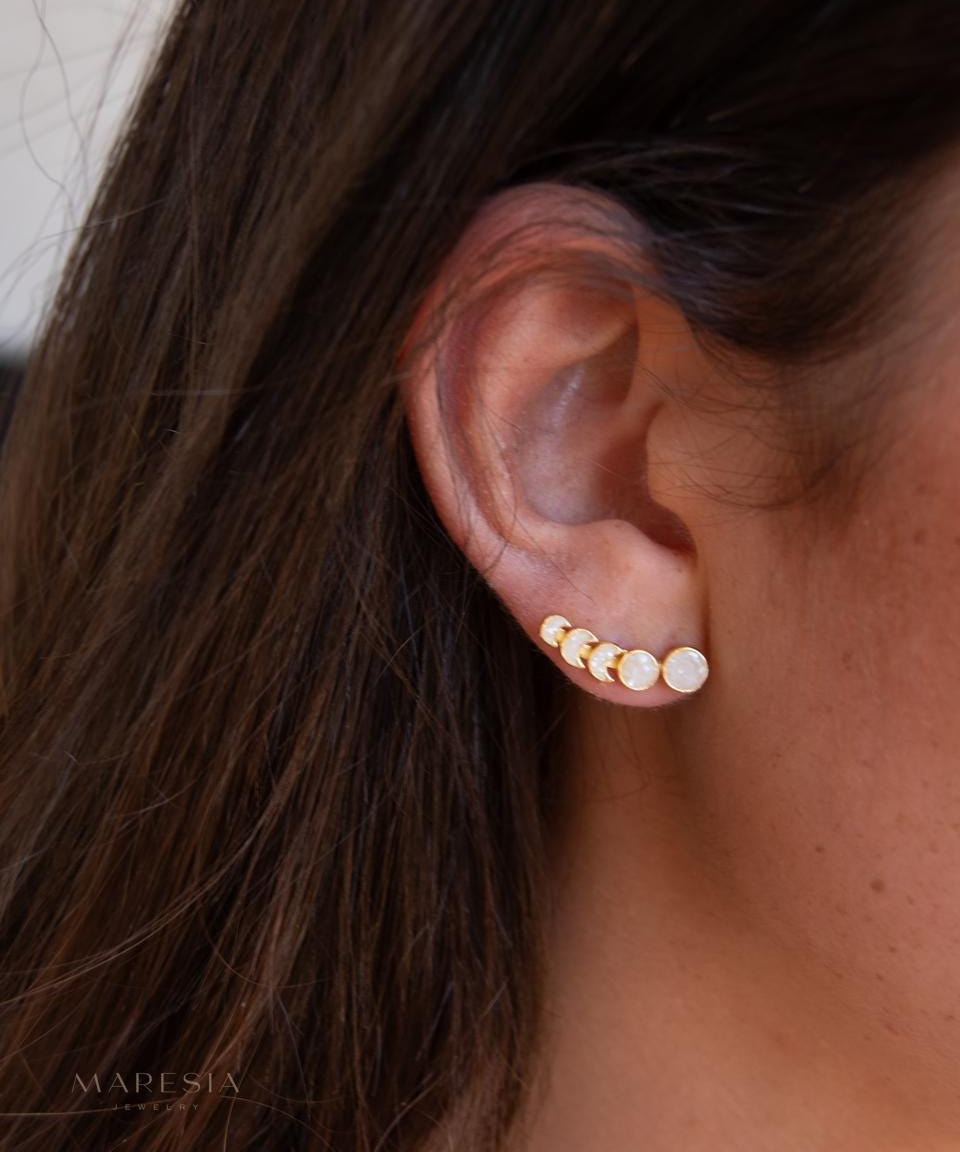 Crushed white druzy Ear Climber Earrings ~ Stud~Jewelry~ 18k Gold Plated ~ Natural ~ Minimalist Everyday ~ Gift for Her ~ Boho ~Hippie~ME059