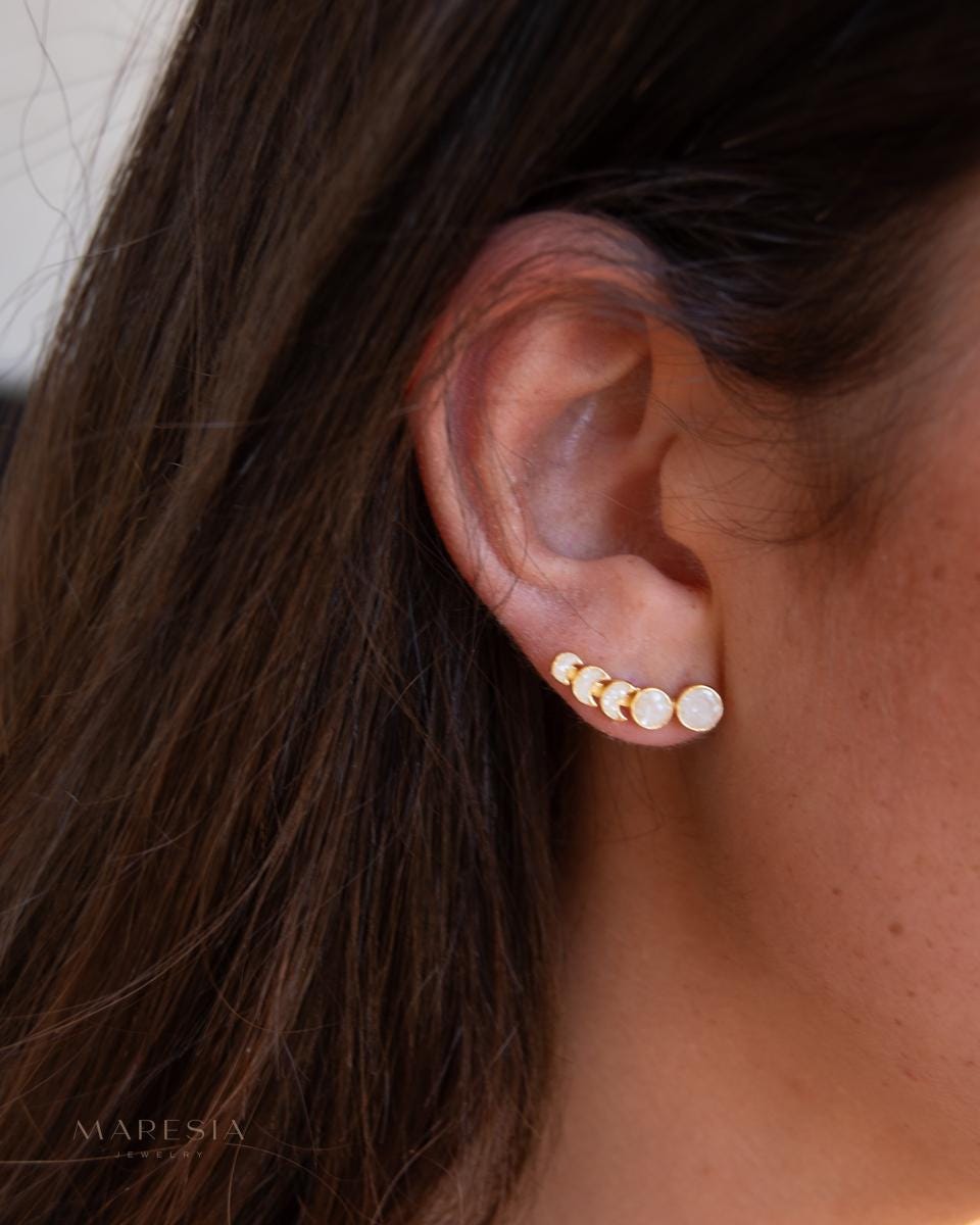 Crushed white druzy Ear Climber Earrings ~ Stud~Jewelry~ 18k Gold Plated ~ Natural ~ Minimalist Everyday ~ Gift for Her ~ Boho ~Hippie~ME059