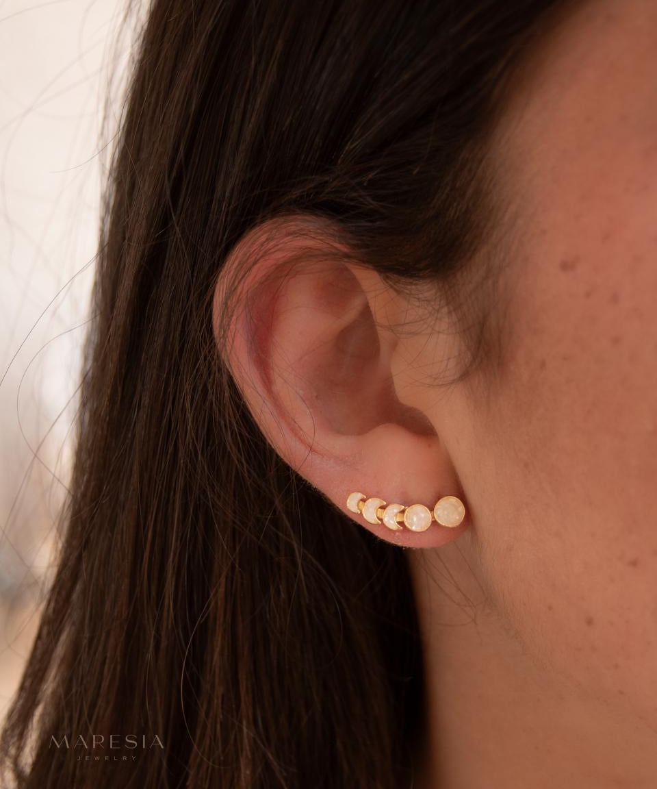 Crushed white druzy Ear Climber Earrings ~ Stud~Jewelry~ 18k Gold Plated ~ Natural ~ Minimalist Everyday ~ Gift for Her ~ Boho ~Hippie~ME059