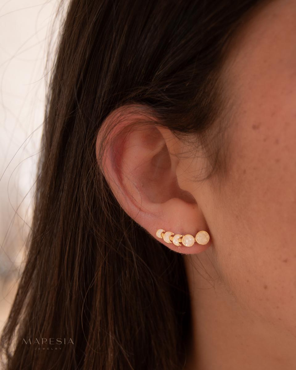 Crushed white druzy Ear Climber Earrings ~ Stud~Jewelry~ 18k Gold Plated ~ Natural ~ Minimalist Everyday ~ Gift for Her ~ Boho ~Hippie~ME059