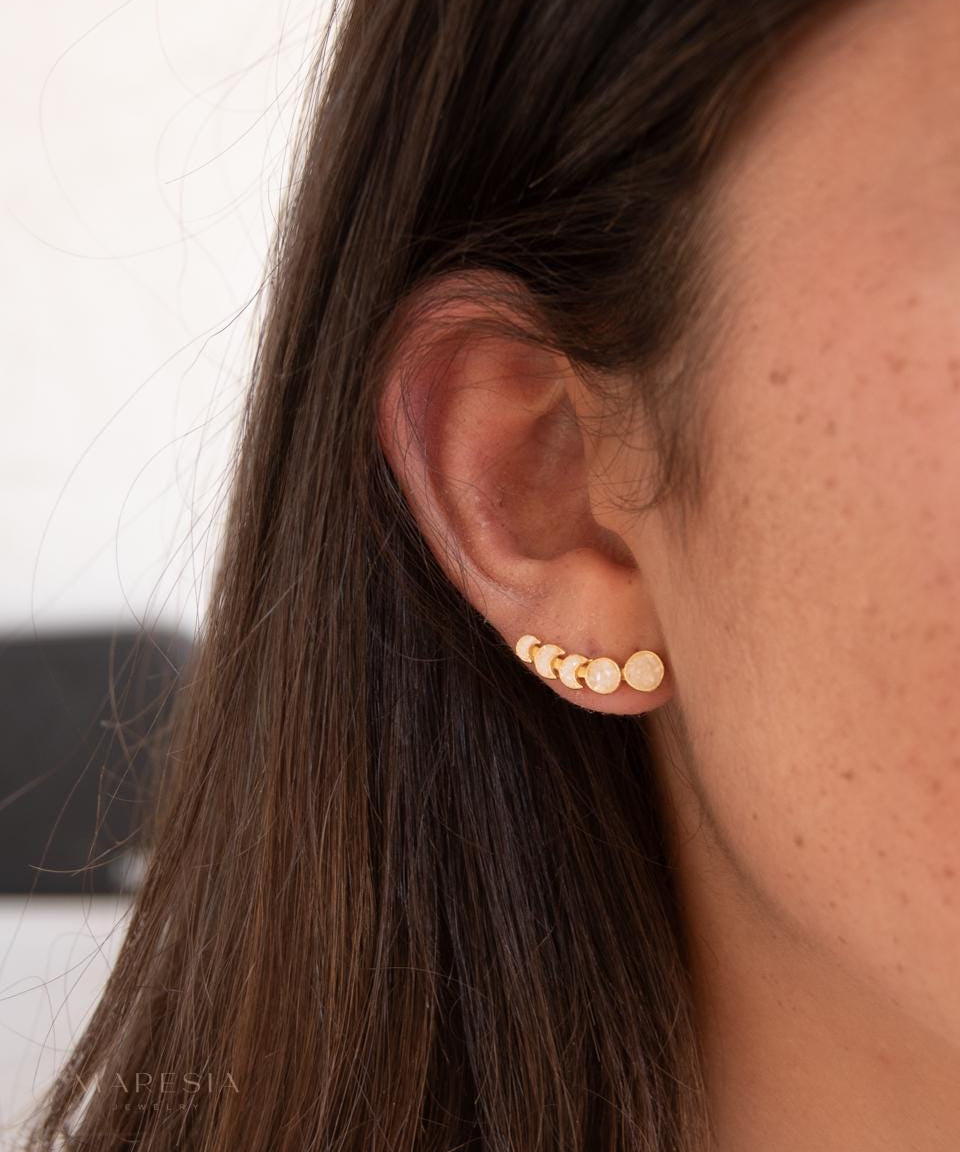 Crushed white druzy Ear Climber Earrings ~ Stud~Jewelry~ 18k Gold Plated ~ Natural ~ Minimalist Everyday ~ Gift for Her ~ Boho ~Hippie~ME059