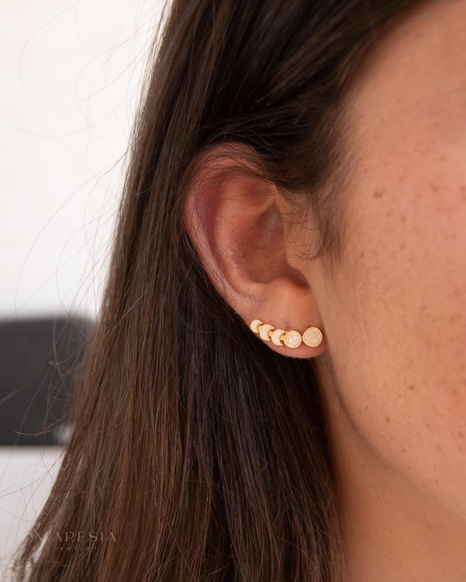 Crushed white druzy Ear Climber Earrings ~ Stud~Jewelry~ 18k Gold Plated ~ Natural ~ Minimalist Everyday ~ Gift for Her ~ Boho ~Hippie~ME059