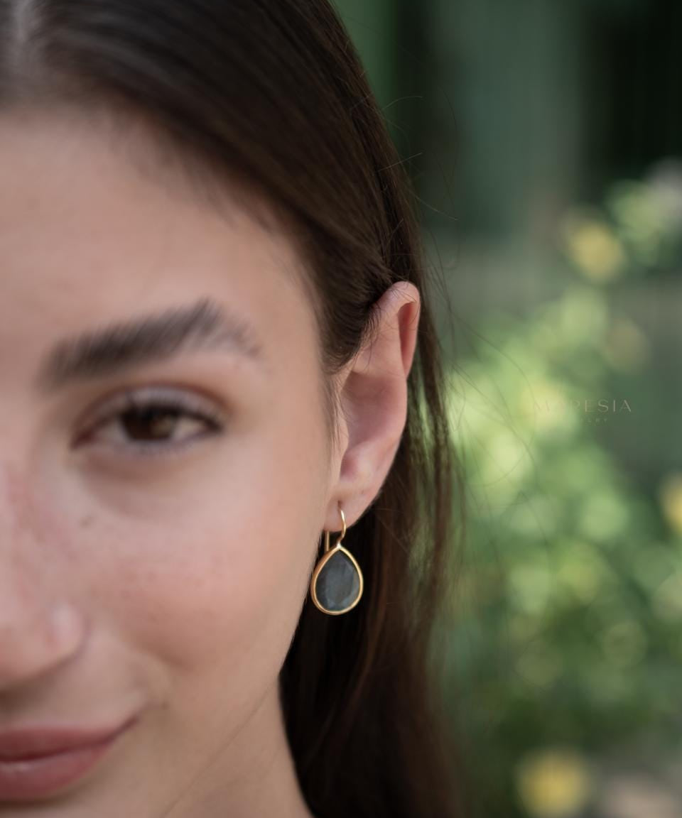 Labradorite Tear Drop Earrings ~ 18k Gold Plated ~ Minimalist Everyday ~ Gift for Her ~ Boho ~ ME108