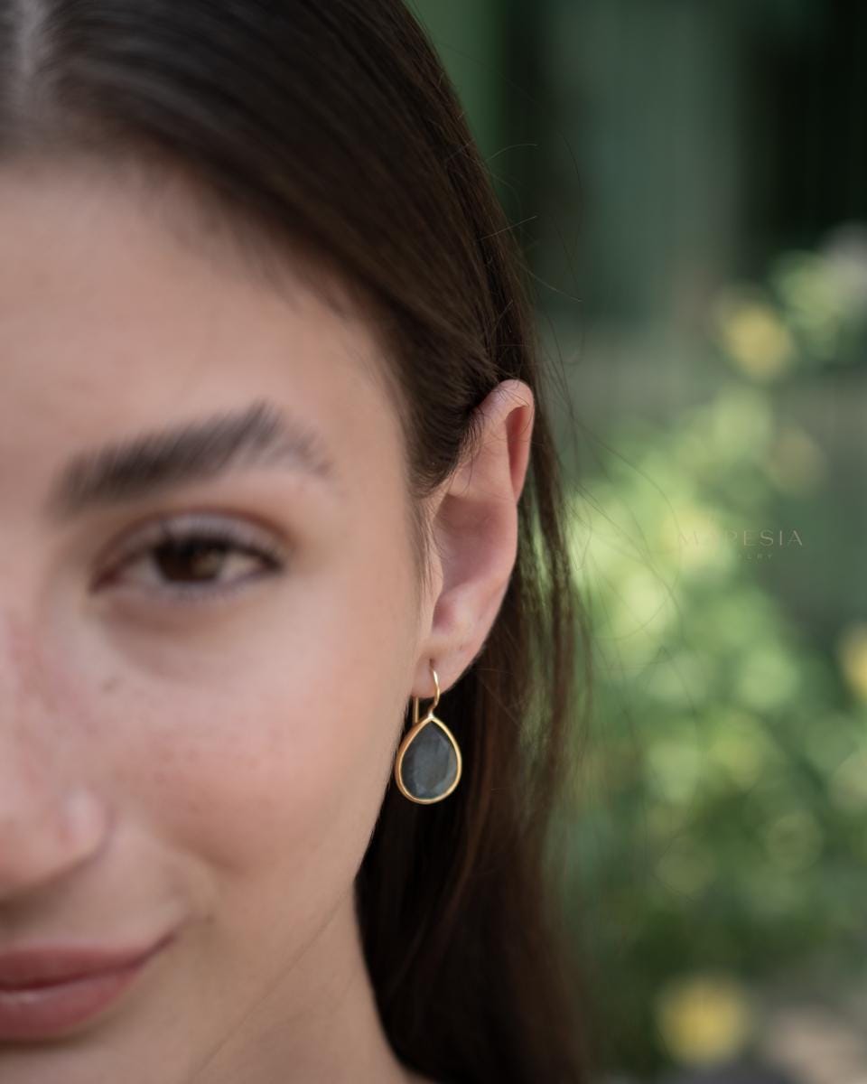Labradorite Tear Drop Earrings ~ 18k Gold Plated ~ Minimalist Everyday ~ Gift for Her ~ Boho ~ ME108