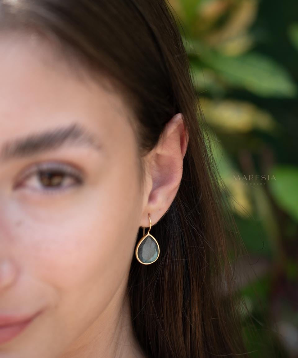 Labradorite Tear Drop Earrings ~ 18k Gold Plated ~ Minimalist Everyday ~ Gift for Her ~ Boho ~ ME108
