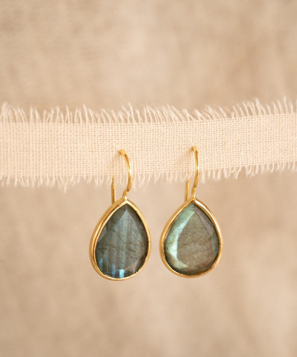 Labradorite Tear Drop Earrings ~ 18k Gold Plated ~ Minimalist Everyday ~ Gift for Her ~ Boho ~ ME108