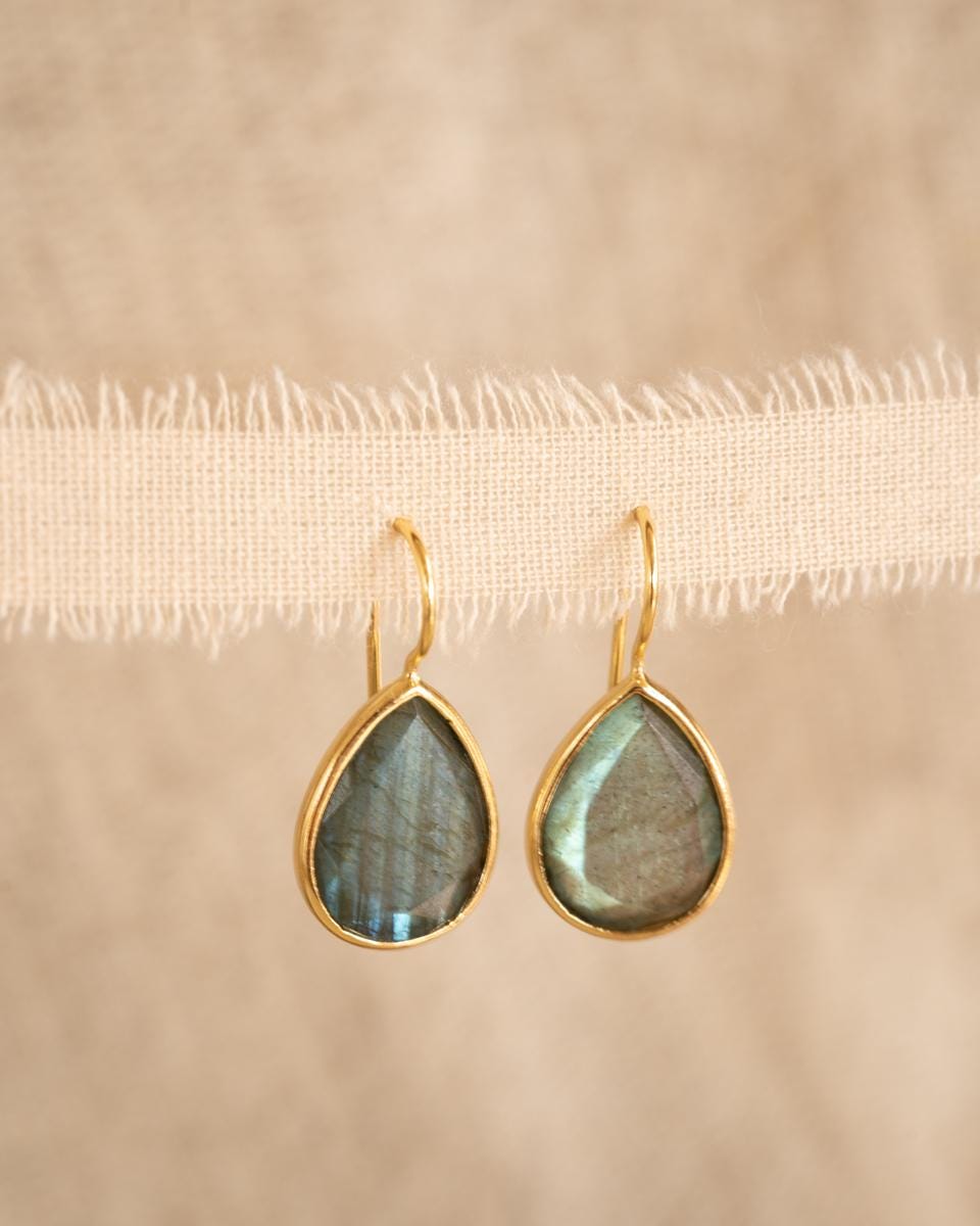 Labradorite Tear Drop Earrings ~ 18k Gold Plated ~ Minimalist Everyday ~ Gift for Her ~ Boho ~ ME108