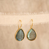 Labradorite Tear Drop Earrings ~ 18k Gold Plated ~ Minimalist Everyday ~ Gift for Her ~ Boho ~ ME108