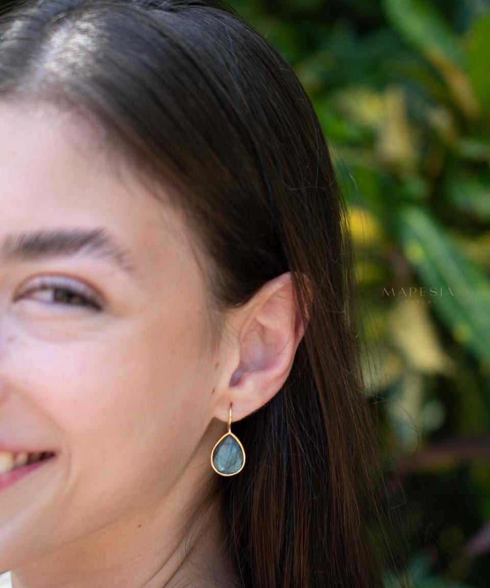 Labradorite Tear Drop Earrings ~ 18k Gold Plated ~ Minimalist Everyday ~ Gift for Her ~ Boho ~ ME108
