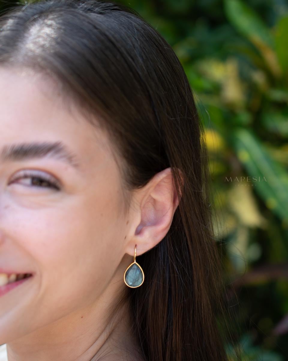 Labradorite Tear Drop Earrings ~ 18k Gold Plated ~ Minimalist Everyday ~ Gift for Her ~ Boho ~ ME108