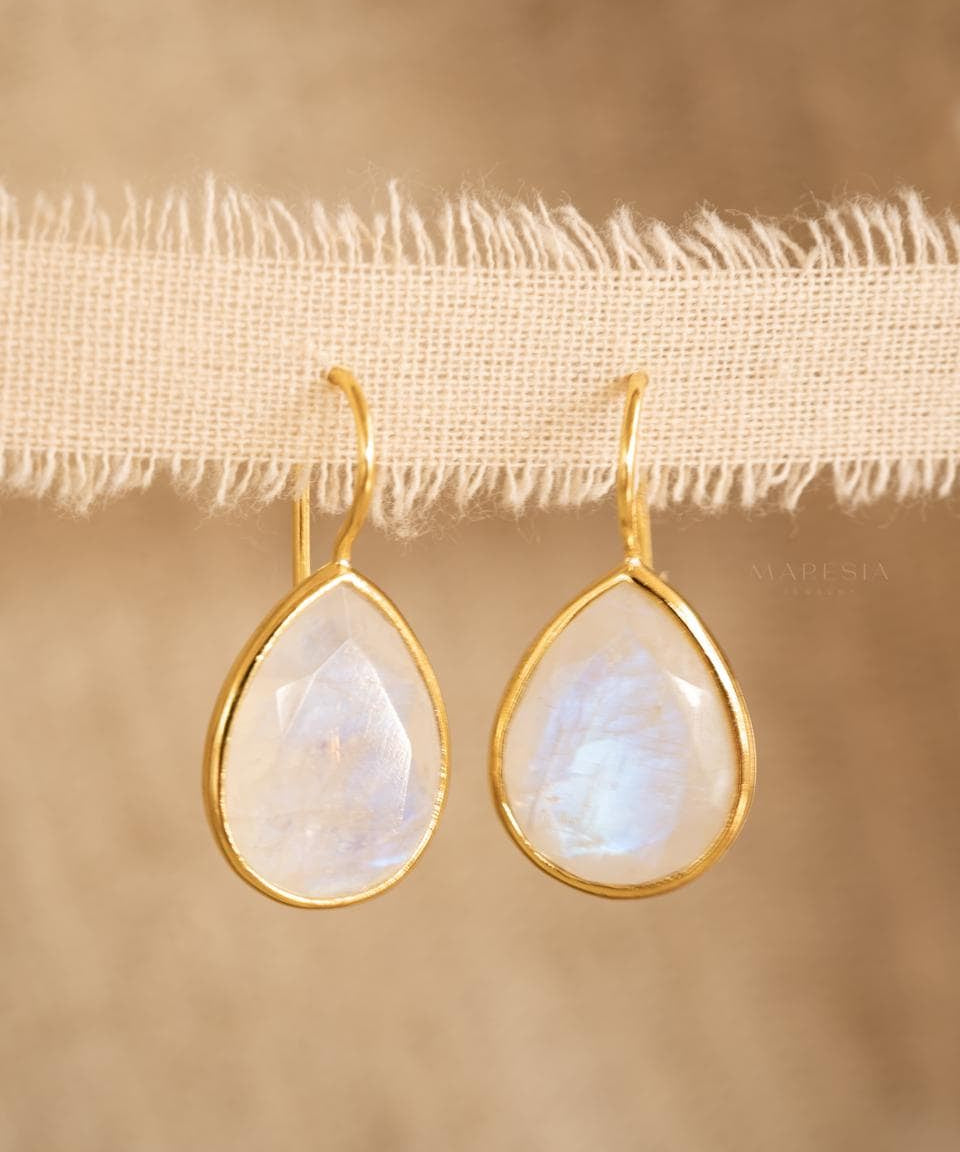 Moonstone Tear Drop Earrings ~ Gold Plated ~Dangle ~ Jewelry ~ Natural ~ Organic ~ Everyday~ Delicate~ minimalist Boho ~ Hippie ~ ME109