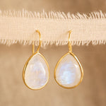 Moonstone Tear Drop Earrings ~ Gold Plated ~Dangle ~ Jewelry ~ Natural ~ Organic ~ Everyday~ Delicate~ minimalist Boho ~ Hippie ~ ME109