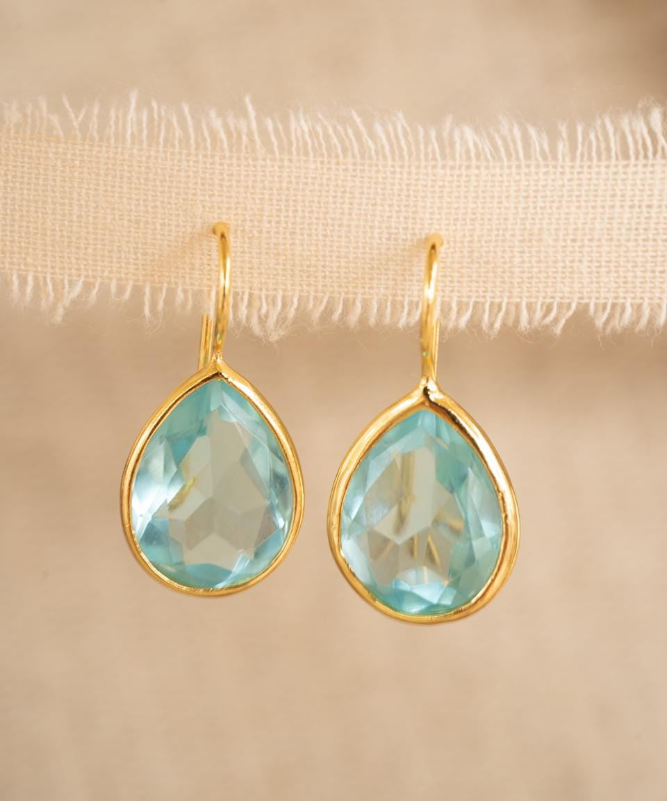 Blue Topaz hydro Tear Drop Earrings ~ Gold Plated ~Dangle ~ Jewelry everyday~ Delicate~ minimalist Boho ~ Hippie ~ ME110