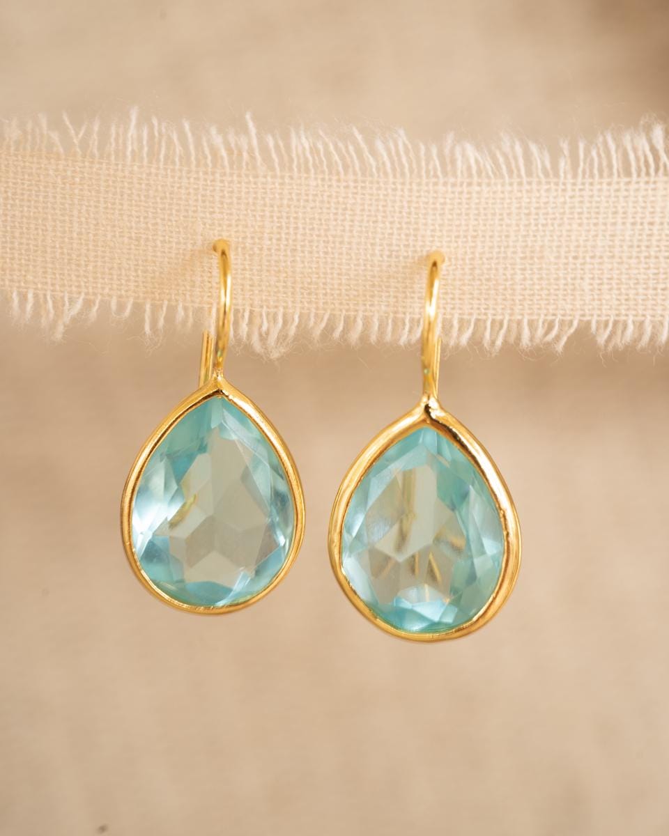 Blue Topaz hydro Tear Drop Earrings ~ Gold Plated ~Dangle ~ Jewelry everyday~ Delicate~ minimalist Boho ~ Hippie ~ ME110