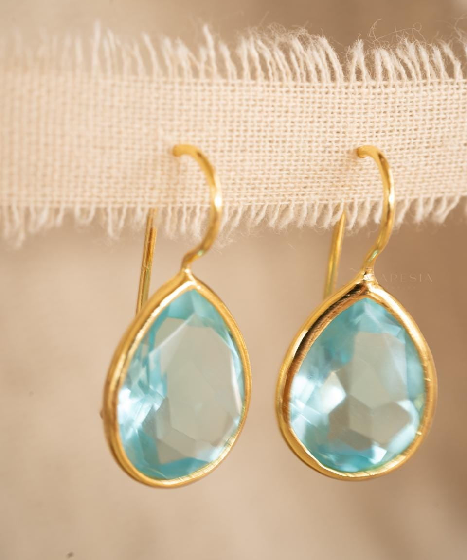 Blue Topaz hydro Tear Drop Earrings ~ Gold Plated ~Dangle ~ Jewelry everyday~ Delicate~ minimalist Boho ~ Hippie ~ ME110