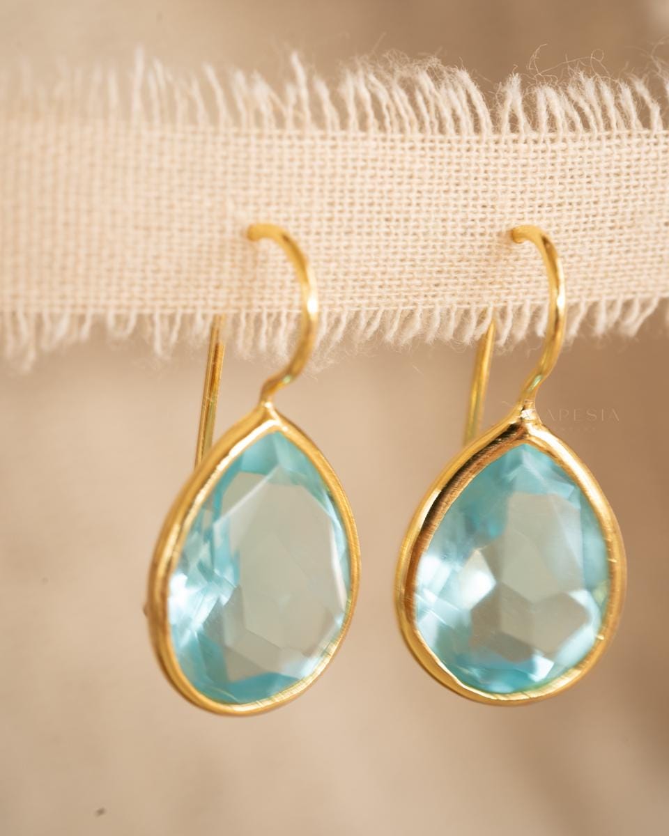 Blue Topaz hydro Tear Drop Earrings ~ Gold Plated ~Dangle ~ Jewelry everyday~ Delicate~ minimalist Boho ~ Hippie ~ ME110