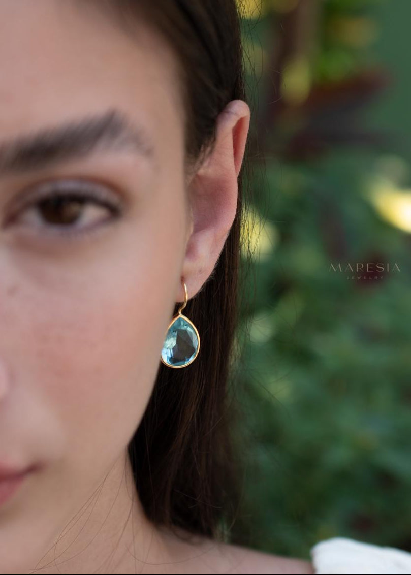 Blue Topaz hydro Tear Drop Earrings ~ Gold Plated ~Dangle ~ Jewelry everyday~ Delicate~ minimalist Boho ~ Hippie ~ ME110