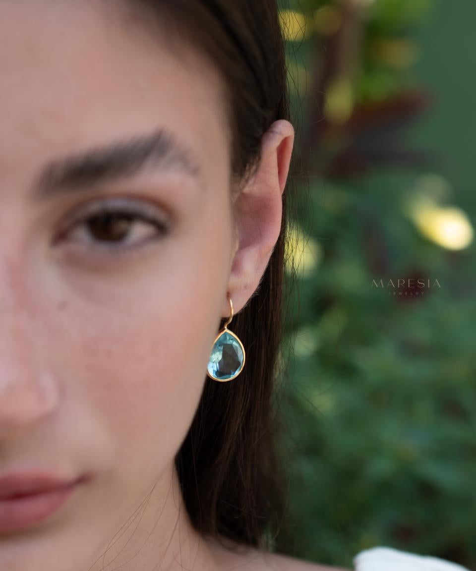 Blue Topaz hydro Tear Drop Earrings ~ Gold Plated ~Dangle ~ Jewelry everyday~ Delicate~ minimalist Boho ~ Hippie ~ ME110