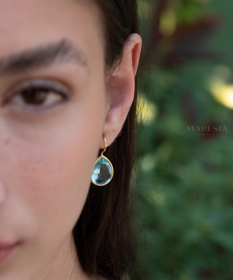Blue Topaz hydro Tear Drop Earrings ~ Gold Plated ~Dangle ~ Jewelry everyday~ Delicate~ minimalist Boho ~ Hippie ~ ME110