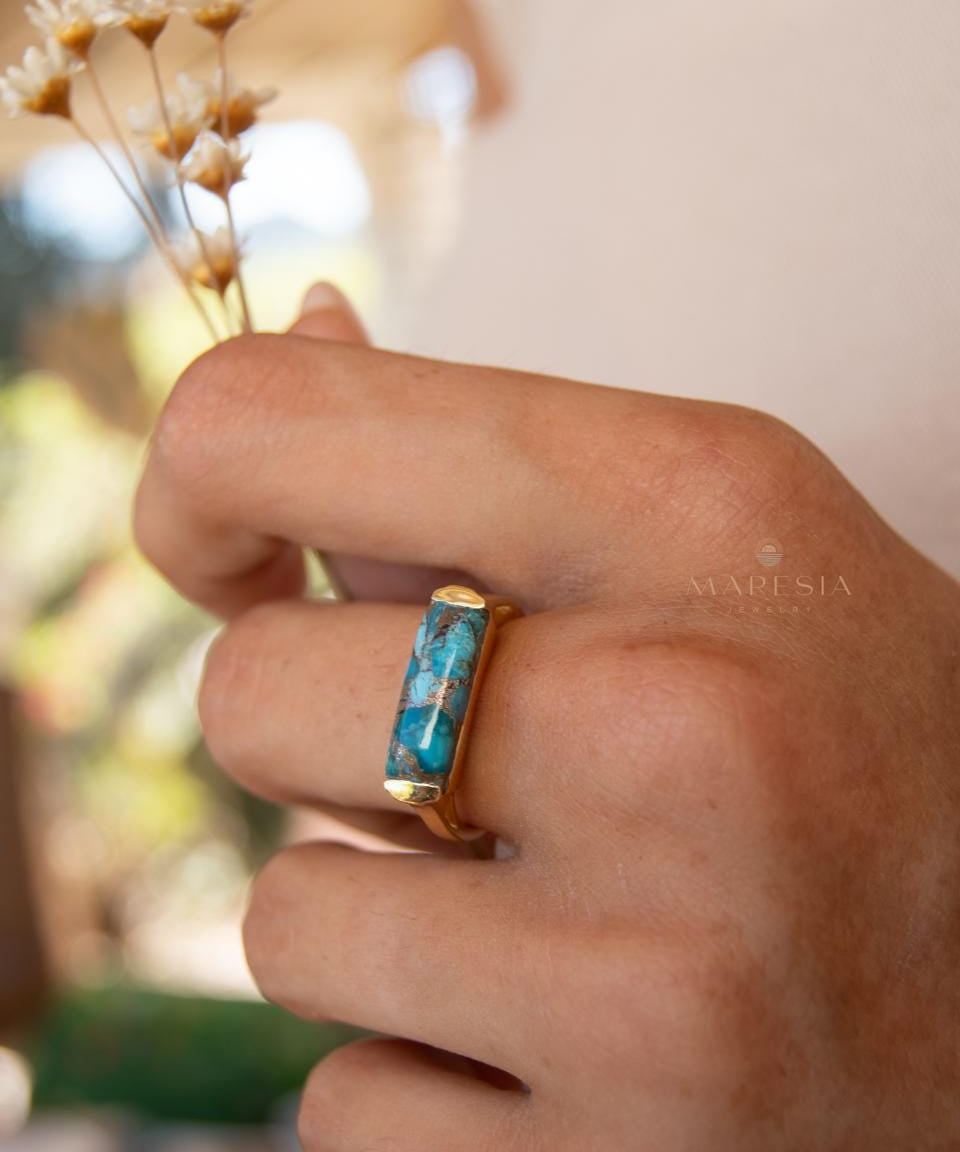 Copper Turquoise Ring ~ Gemstone ~ Natural ~ 18k Gold Plated ~ Jewelry ~ Handmade ~ Boho ~ December Birthstone MR369