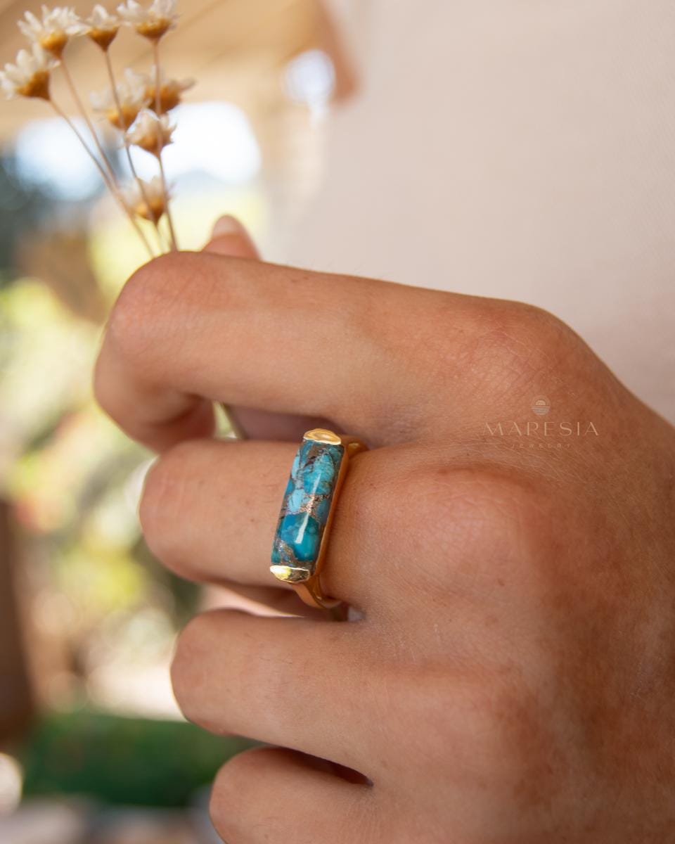 Copper Turquoise Ring ~ Gemstone ~ Natural ~ 18k Gold Plated ~ Jewelry ~ Handmade ~ Boho ~ December Birthstone MR369