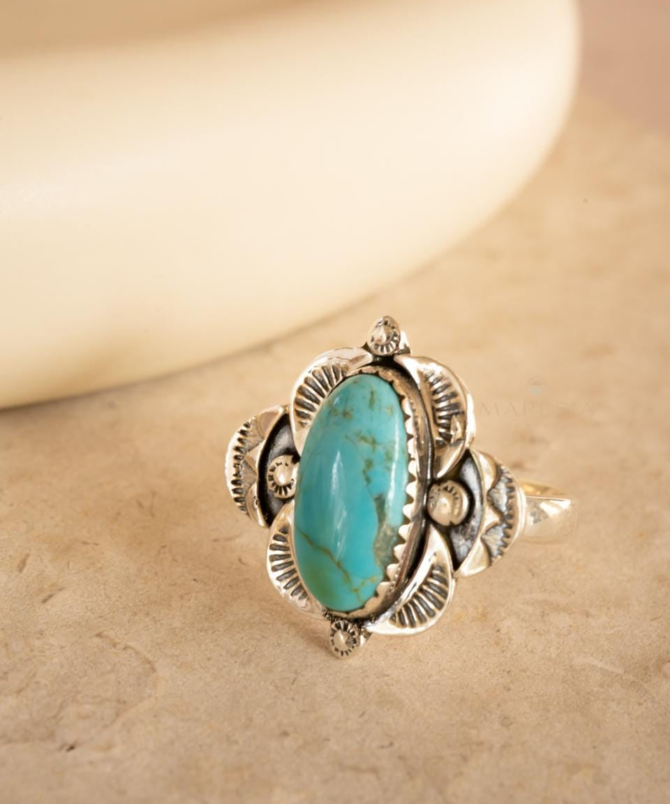Turquoise Ring ~ Sterling Silver 925 ~ Handmade ~ Statement ~ Hippie ~ Bohemian ~ Jewelry ~Gift For Her ~Gemstone~December Birthstone~ MR370