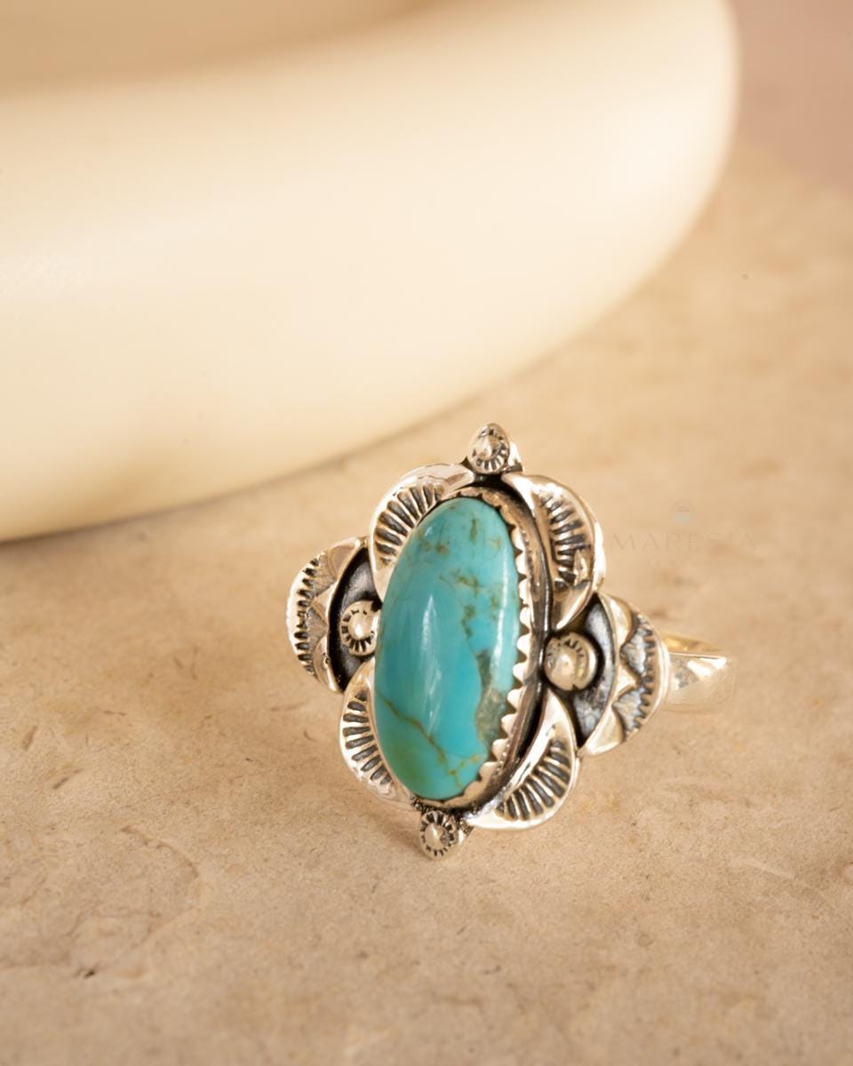 Turquoise Ring ~ Sterling Silver 925 ~ Handmade ~ Statement ~ Hippie ~ Bohemian ~ Jewelry ~Gift For Her ~Gemstone~December Birthstone~ MR370